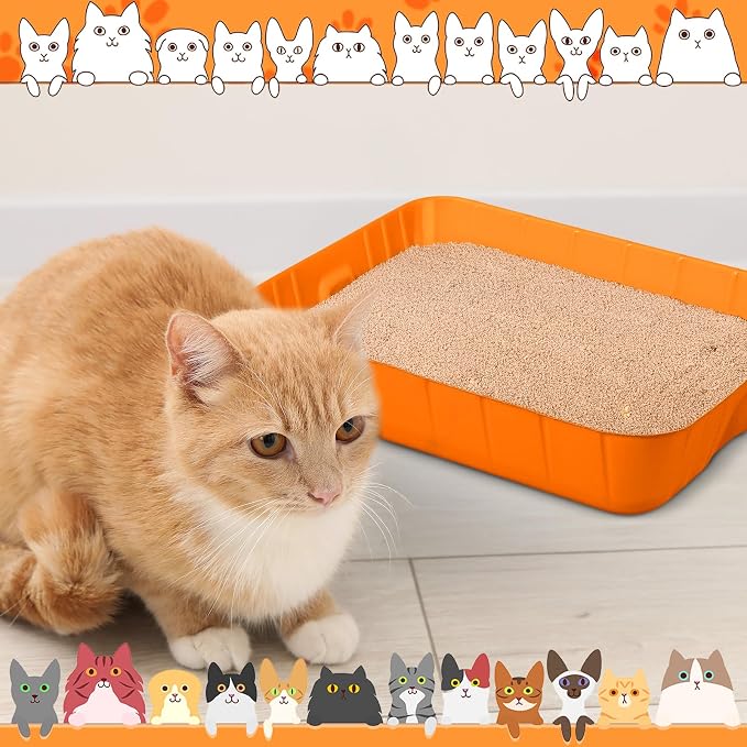 Bokon 25 Count Disposable Litter Box for Cat, Large Disposable Litter Tray for Travel Home Durable Portable Plastic Kitty Litters Boxes Leak-Resistant Easy-Grip Rim, 15.7 x 11.8 x 3 Inches(Orange)