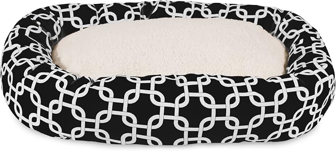 Majestic Pet 24 Inch Links Sherpa Calming Dog Bed Washable – Cozy Soft Round Dog Bed with Spine for Head Support - Fluffy Donut Dog Bed 24x19x7 (inch) – Round Pet Bed Small - BLACK