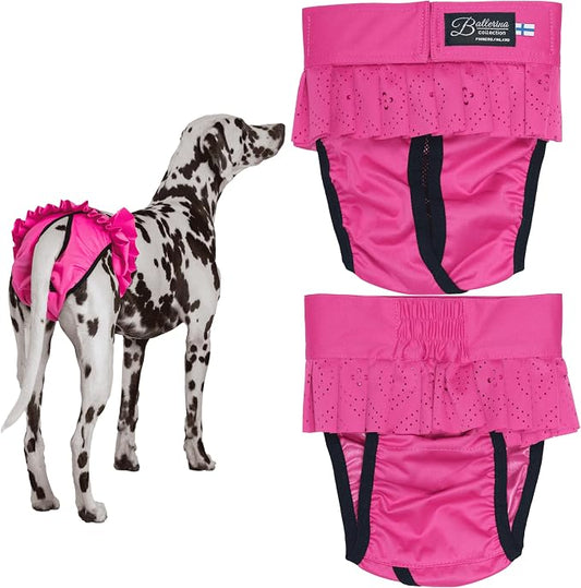 FINNERO Ballerina Dog Diaper – Washable, Reusable, Leak-Proof – Heat, Period & Urine Incontinence Protection – Comfortable, and Stylish Design – Adjustable Fit for Female Dogs – XS, Dark Pink