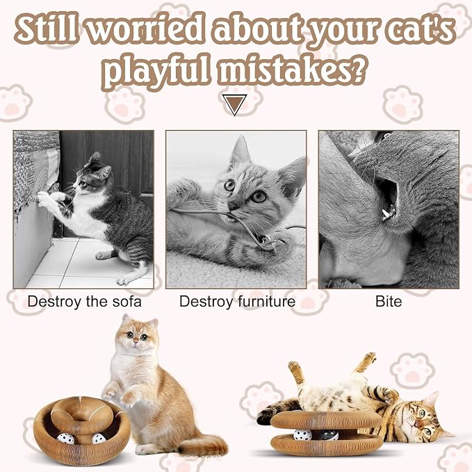 2 Pack Cat Scratcher Toys for Indoor Cats, Interactive Accordion Cardboard with Bell Ball, Foldable Infinity Style Cat Enrichment Toys