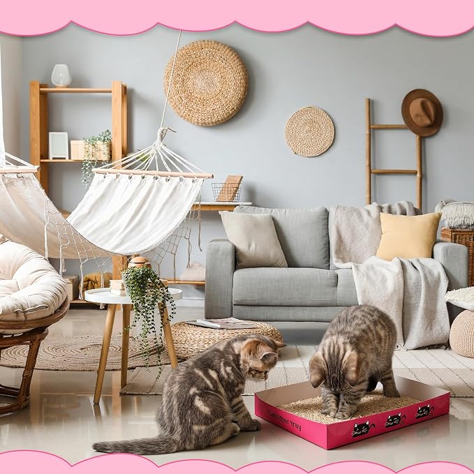 Amyhill 30 Pack Disposable Cat Litter Box 13.8x10x2in Foldable Paper Kitty Trays Bulk Portable Water Proof Cardboard Boxes for Cats Rabbits Guinea Pig Hamster Pets Travel Indoor Supplies(Rose Red)