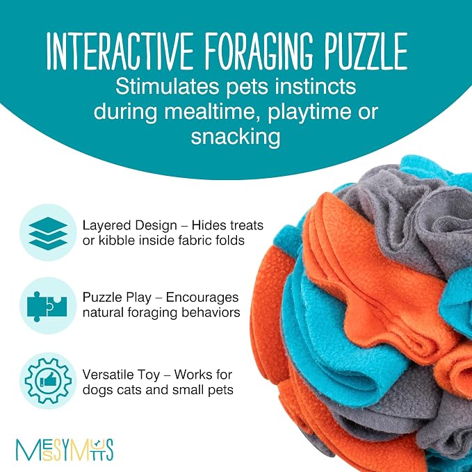 Messy Mutts Round Forage Ball | 6” x 6” Snuffle Ball Puzzle for Dogs | Stimulating Sniffing Interactive Puzzle for Dogs