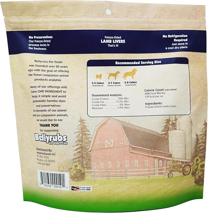 Freeze-Dried Lamb Liver Treats for Small to Large Dogs 14oz | 100% Real Lamb Liver Chews | All-Natural Gluten & Grain Free | High Protein Premium Dog Training Treat | Made in USA