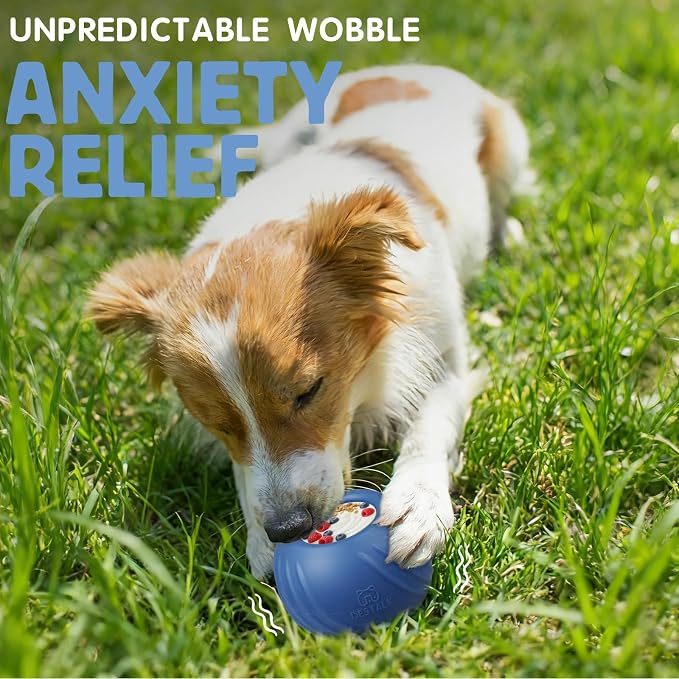 Long-Lasting Dog Lick Toy, Wobbly Dog Enrichment Lick Bowl to Keep Dogs Busy, Interactive Stuffable Dog Treat Feeder for Boredom, Silicone Treat Dispensing Chew Toy(Dark Blue,L)