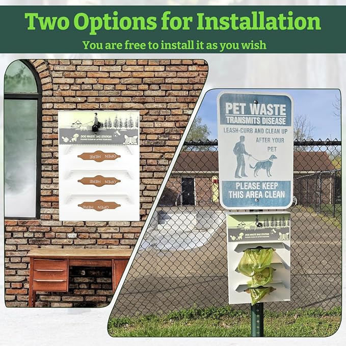 Metal Dog Poop Bag Dispenser Wall Mount, Outdoor Dog Bag Dispenser - 600 Roll Bags Included - Pet Waste Station -Pet Waste Bag Dispenser with Pick Up After Your Dog Sign (Glow in the Dark)