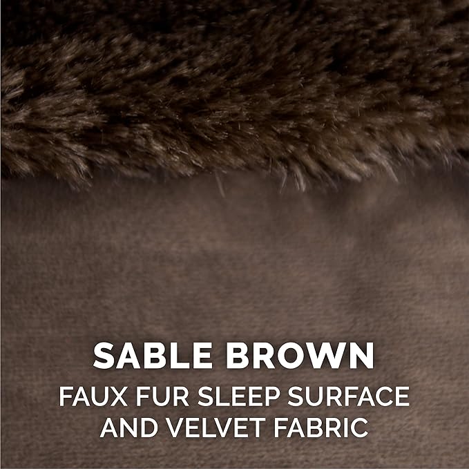 Furhaven Memory Foam Dog Bed for Medium/Small Dogs w/ Removable Bolsters & Washable Cover, For Dogs Up to 35 lbs - Plush & Velvet L Shaped Chaise - Sable Brown, Medium