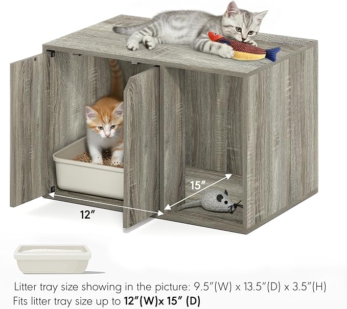 Furinno Peli Small Litter Box Enclosure, French Oak Grey