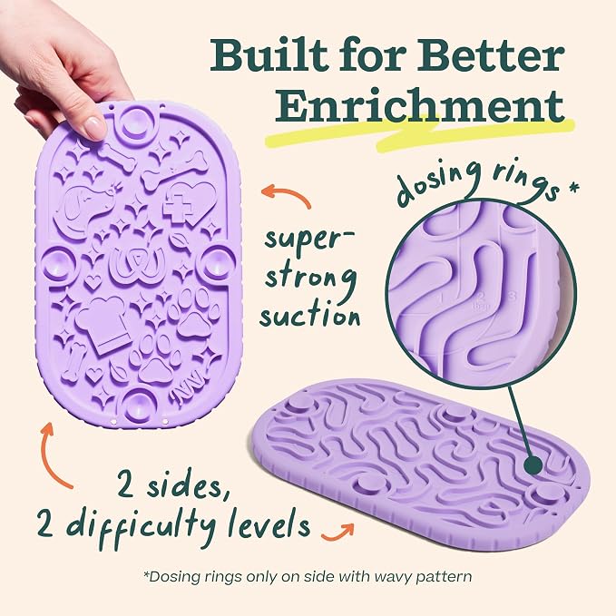 WOOF FlipMat Mini- Easy-to-Clean Lick Mat for Small Dogs & Travel + LickWells Pumpkin Butter - Dog Lick Mat Spread and Meal Topper for the FlipMat and LickMat