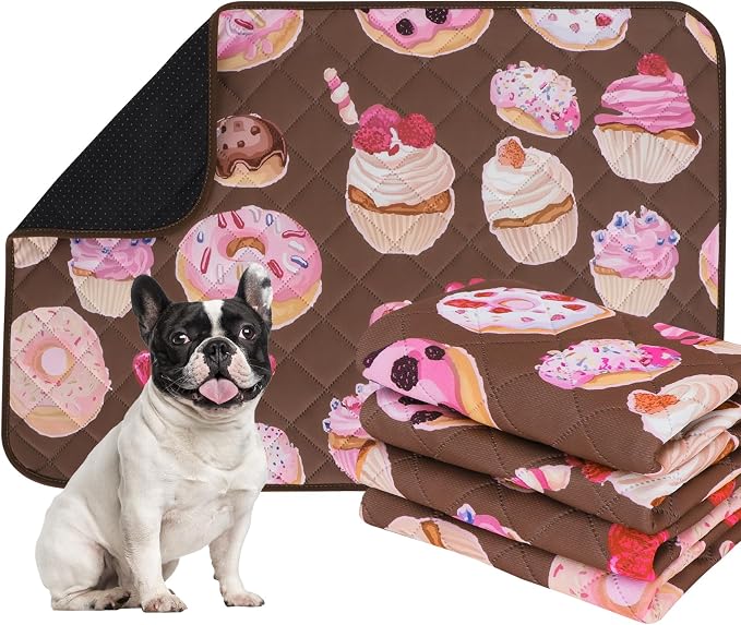 IEUUMLER Washable Pee Pads for Dogs, 2 Pack Cake Pattern Reusable Waterproof Puppy Potty Pads, Non-Slip Absorbent Pet Training Pads for Playpen Crate Bed EU015 Coffee Cake, 36x36
