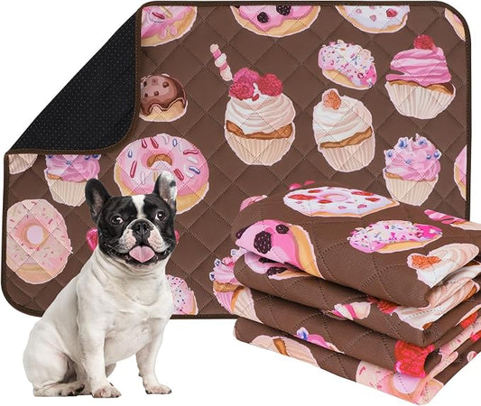 IEUUMLER Washable Pee Pads for Dogs, 2 Pack Cake Pattern Reusable Waterproof Puppy Potty Pads, Non-Slip Absorbent Pet Training Pads for Playpen Crate Bed EU015 Coffee Cake, 36x36