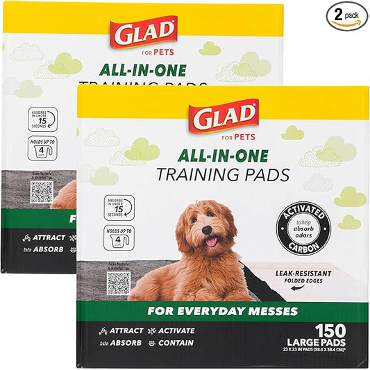 Glad for Pets Black Charcoal Puppy Pads, All-in-One | Puppy Potty Training Pads That ABSORB & NEUTRALIZE Urine Instantly | New & Improved Quality Puppy Pee Pads, 150 count - 2 Pack