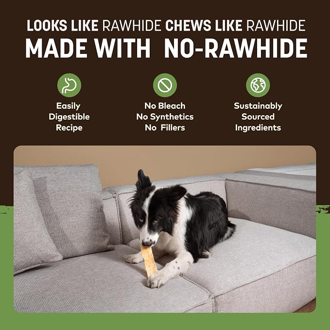 Earth Animal No Hide Strips - Natural Rawhide Free Dog Chew Strips, Pork - 16 Count