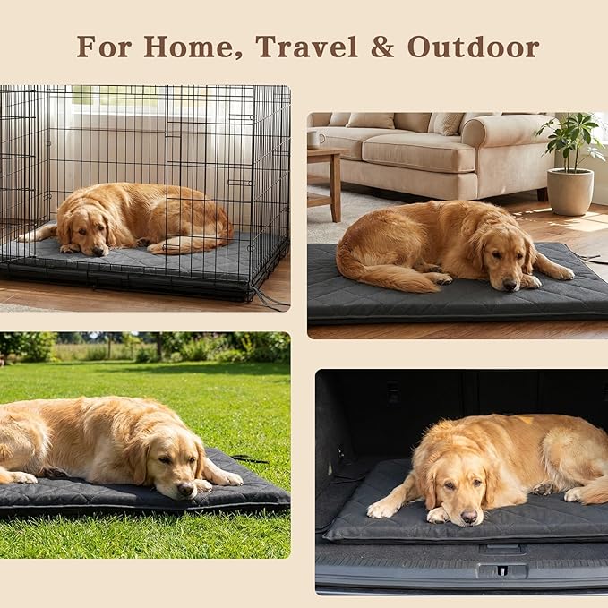 36"x23" Indestructible Dog Bed, Orthopedic High-Density Foam, Chew Resistant Waterproof Crate Mat, Corner Straps for Aggressive Chewers, Machine Washable with De-Shedding Glove, M