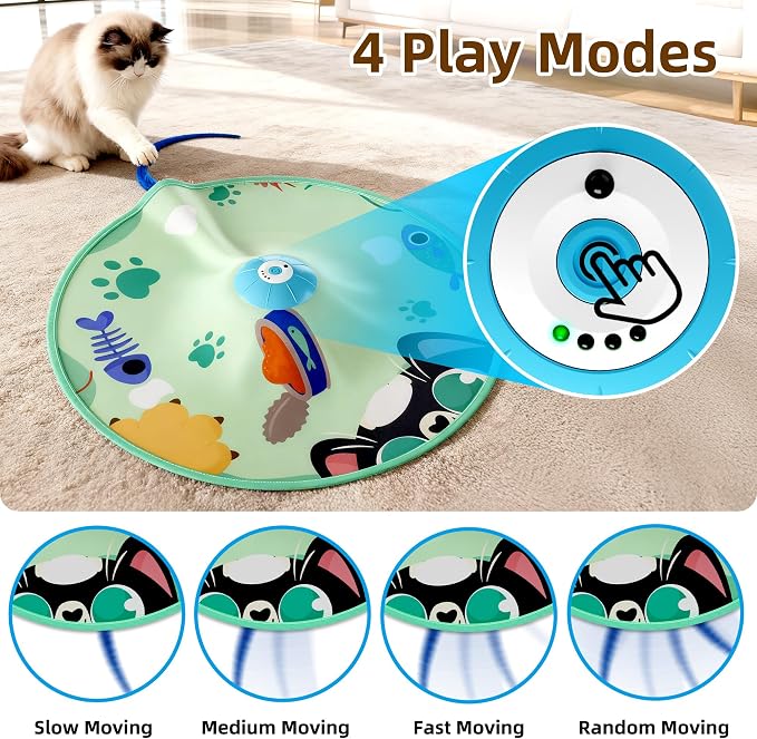 Casfuy 4 Speed Interactive Hide and Seek Cat Toy with Moving Mouse Electronic Motion Concealed Teaser Wand Cat Toy