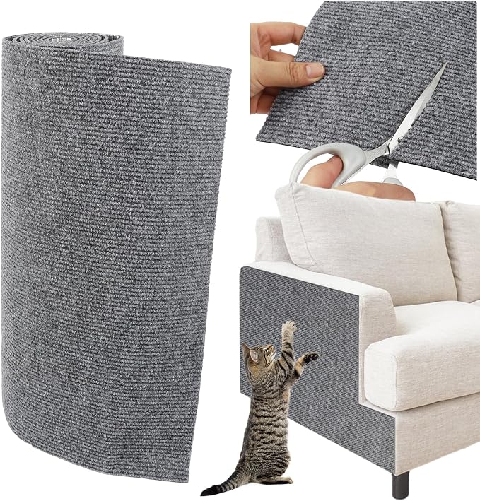 Trimmable Cat Scratcher Mat, 39.4"x15.8" Self-Adhesive Cat Scratching Carpet Pad Replacement for Cat Tree Shelves, Steps and Posts, DIY Cat Scratch Couch Furniture Protector