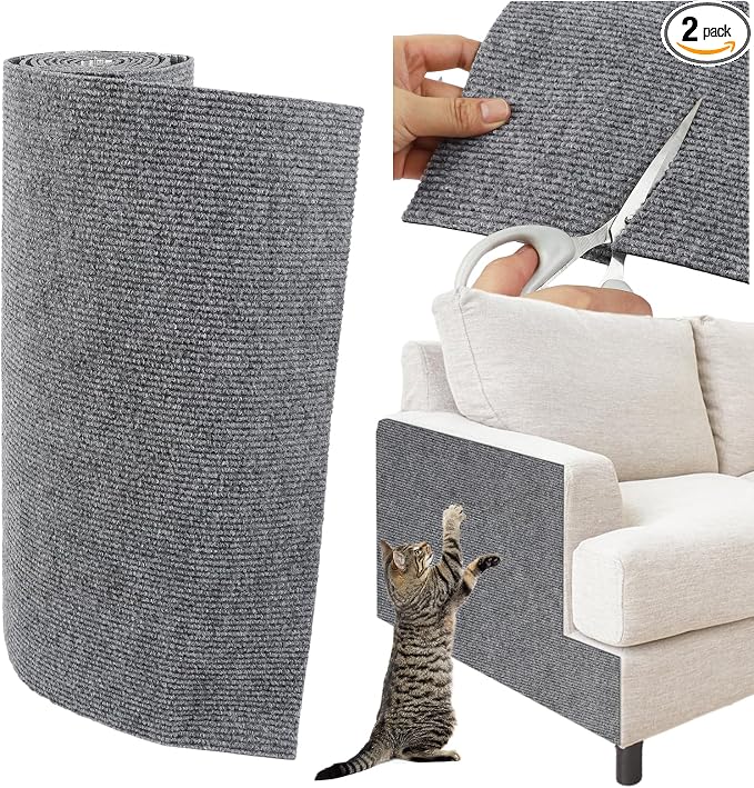 Trimmable Cat Scratcher Mat 2PCS, 78.7"x15.8" Self-Adhesive Scratching Carpet Pad Replacement for Cat Tree Shelves, Steps and Posts, DIY Scratch Couch Furniture Protector