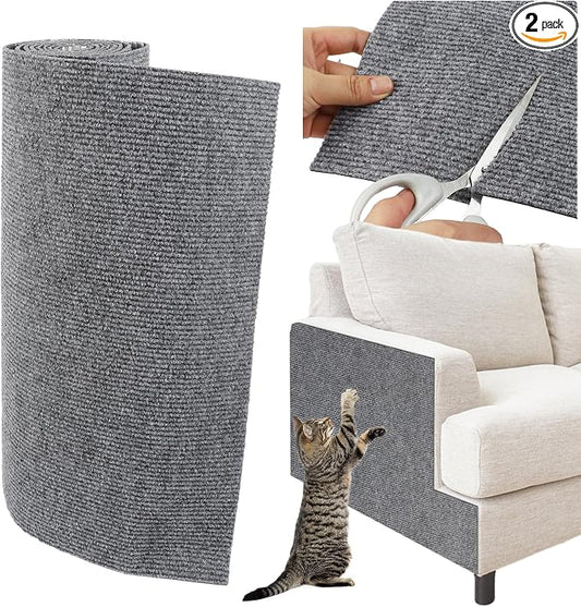 Trimmable Cat Scratcher Mat 2PCS, 78.7"x15.8" Self-Adhesive Scratching Carpet Pad Replacement for Cat Tree Shelves, Steps and Posts, DIY Scratch Couch Furniture Protector