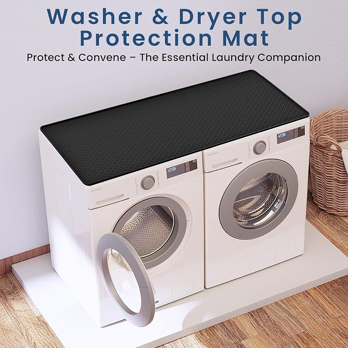 Large Washing Machine Mat 54" x 27.5" Silicone Under Washer Dryer Pan Raised Edge Non-Slip Waterproof Drip Tray for Laundry Room Garage Dog Crate Cat Litter Box Flowerpot (Black)