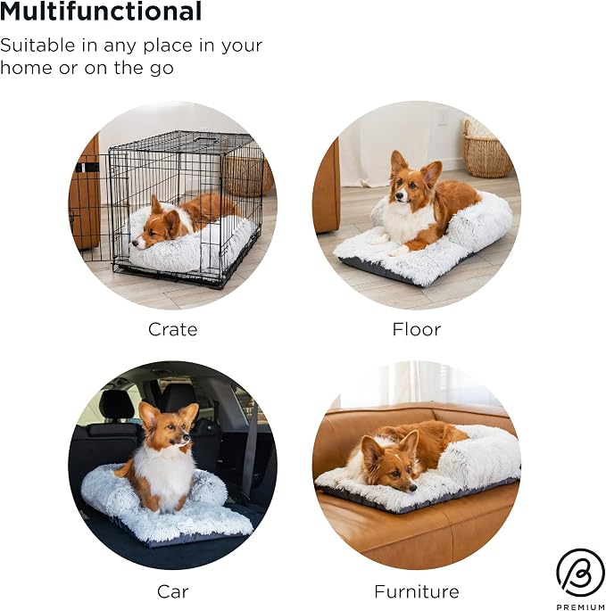 Best Friends by Sheri Nap Mat Dog Bed with Bolster - Washable Crate Pad, Removable Cover, Frost, Medium, 30x17