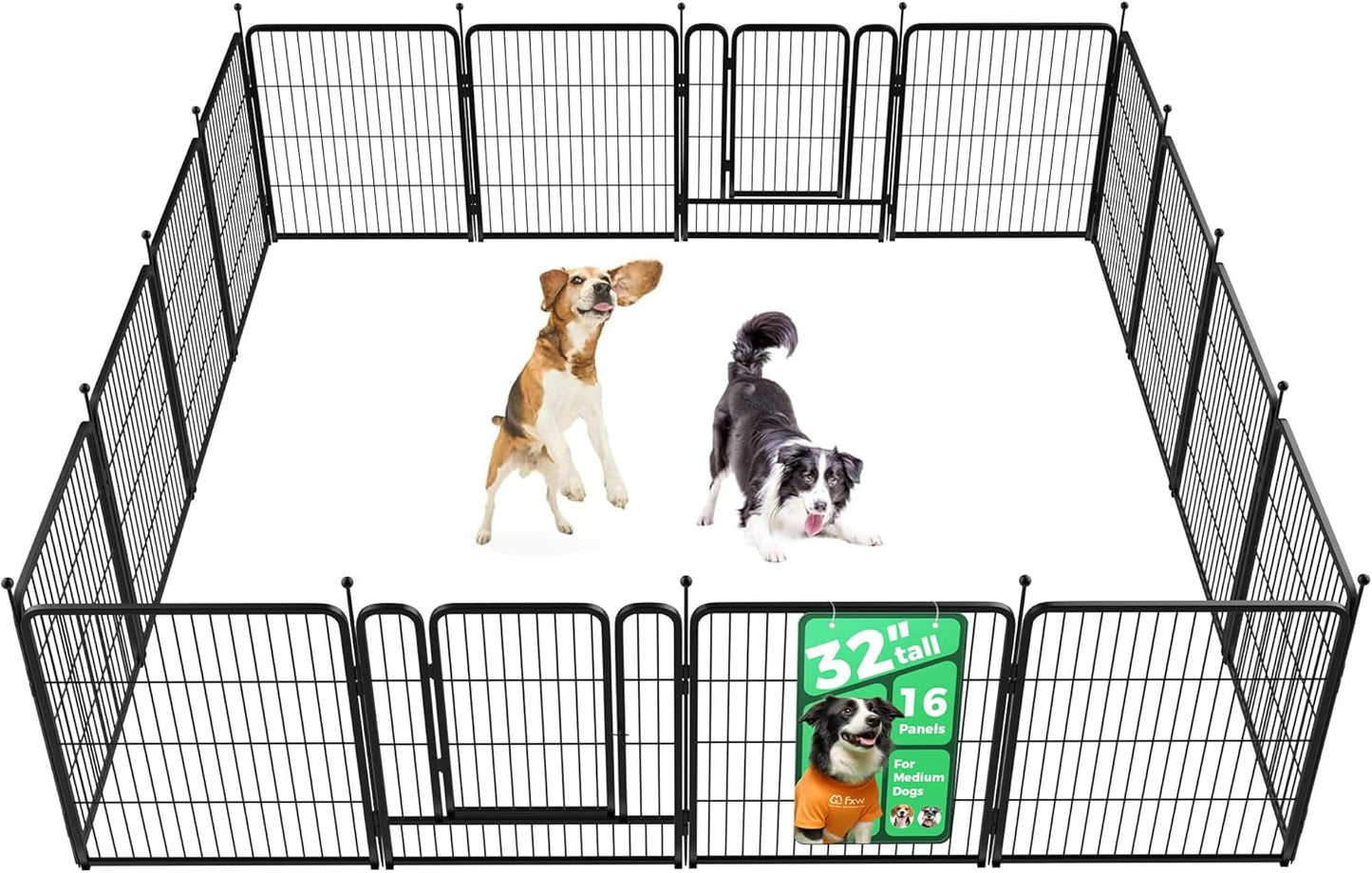 FXW Rollick Unleashed Dog Playpen for Indoor, Yard, RV Camping, 32 inch 16 Panels for Small and Medium Dogs, Black│Patented