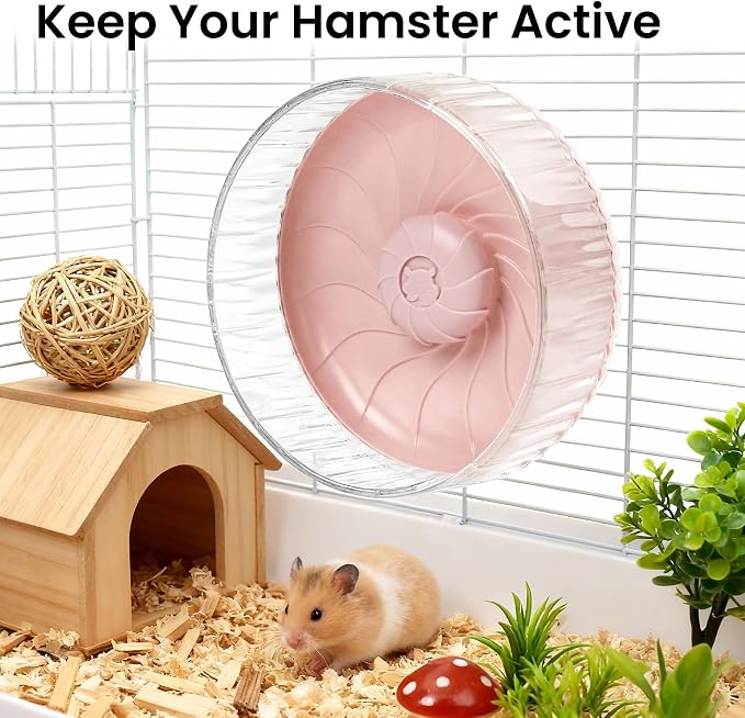 Silent Hamster Wheel, 8in Hamster Wheel No Stand, Double-Bearing Quiet Spinner for Syrian Hamsters, Hedgehogs, Mice & Small Pets, Pink