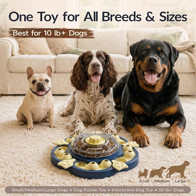 KADTC Dog Puzzle Toy, 3 Levels of Step-by-Step Challenge, Spin to Release Treat Dispenser, Slow Feeder & Mental Stimulation Enrichment Toy for Small Medium Large Dogs