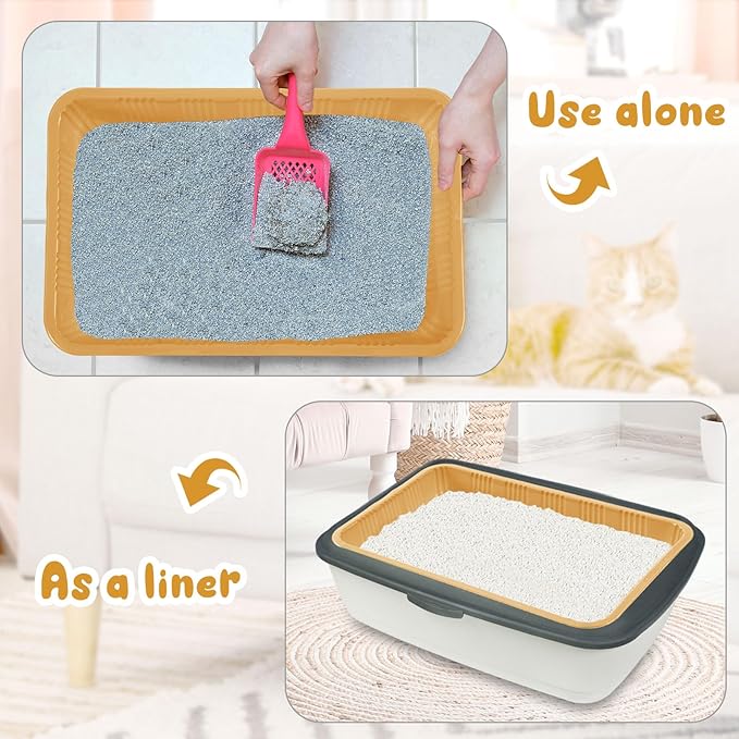 Tessco for you 30 Pack Disposable Cat Litter Boxes, Plastic Leakproof Litter Trays for Cats, Disposable Travel or Temporary Litters Pan for Kittens and Small Pets, 16.7 x 10.5 x 3.4 Inch(Light Brown)