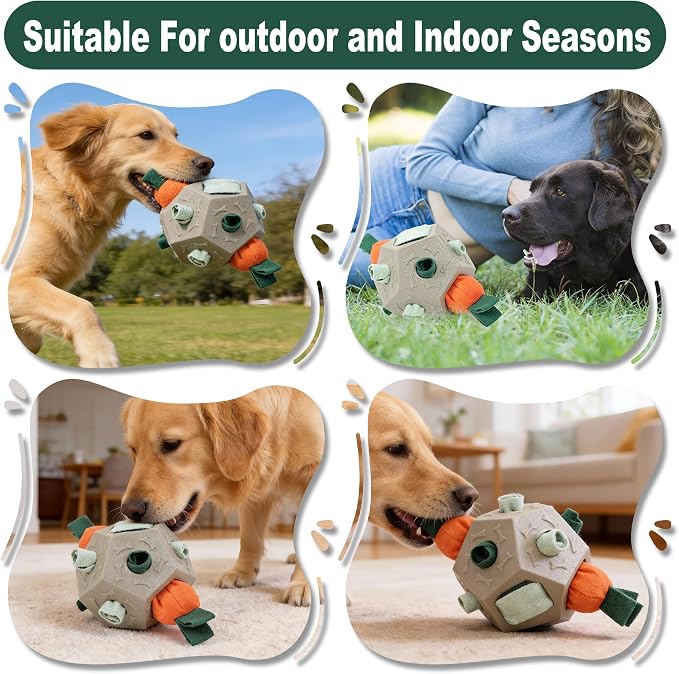 Dog Snuffle Ball - Upgrade Ball Interactive Puzzle Dog Toys, Foraging Truffle Pads Puppy Snack Dispenser Slow Feeder Suitable for Any Size Pet with Squeaky Carrot Toys (Apricot)