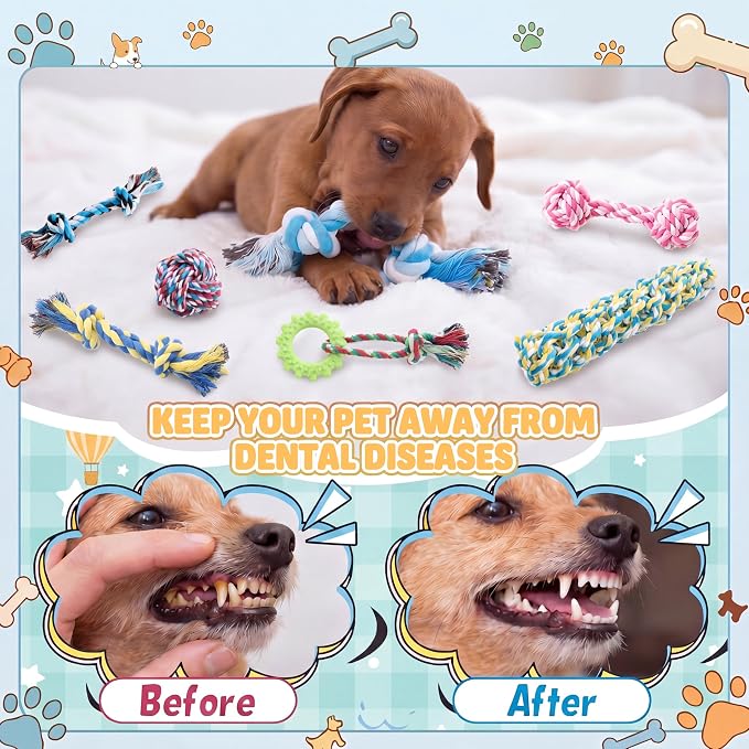 Leitee 50 Pcs Rope Dog Toy Bulk Interactive Tough Puppy Chew Toys for Small Medium Large Dogs, Teething Sturdy Cotton Puppy Chew Tug Knot Ropes Indoor Outdoor, Teeth Cleaning