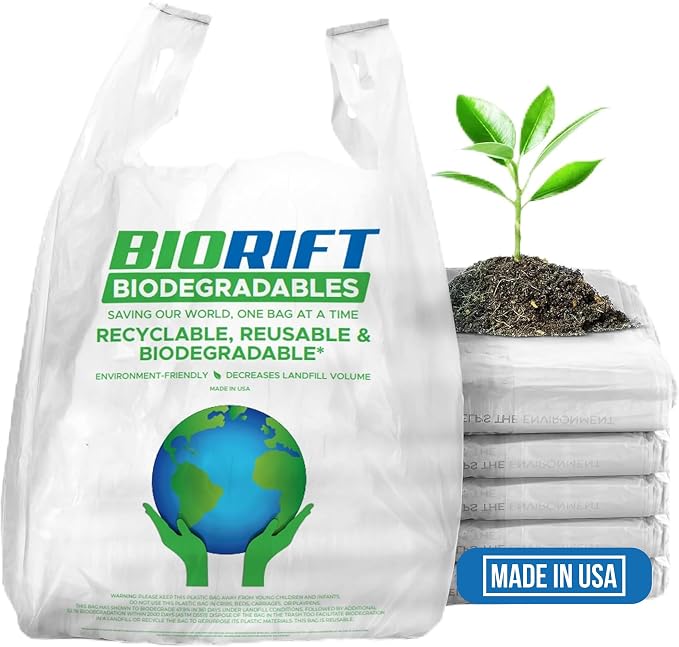 Biorift Thank You Bags | 1000 Count Bulk Large T-Shirt Grocery Bags w/ Handles, Extra Thick & Durable Shopping Bags for Grocery, Restaurants, Retail Stores & Takeout | 12" x 6.5" x 22" | Made in USA