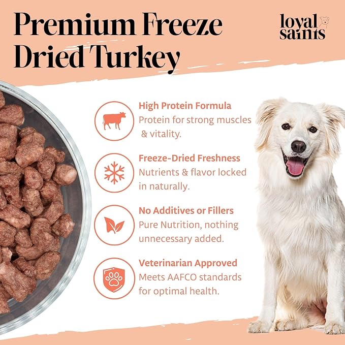 Human Grade Freeze Dried Raw Dog Food, Cage-Free Turkey & Salmon, Made in USA with USDA Organic Produce, High Protein, Grain Free, Complete Meal or Topper for All Breeds, 5 oz