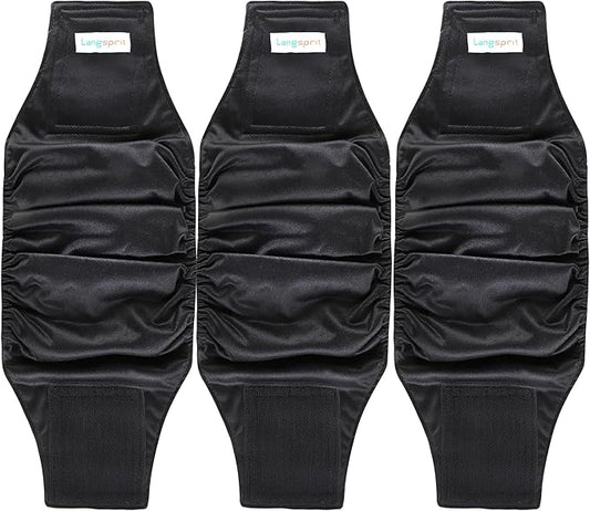 Langsprit Male Belly Bands for Dogs (Pack of 3) - High Absorbing Dog Wraps Male Washable - Reusable Dog Diapers (Black, X-Large)