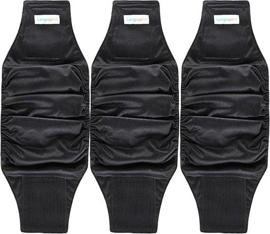 Langsprit Male Belly Bands for Dogs (Pack of 3) - High Absorbing Dog Wraps Male Washable - Reusable Dog Diapers (Black, Small)
