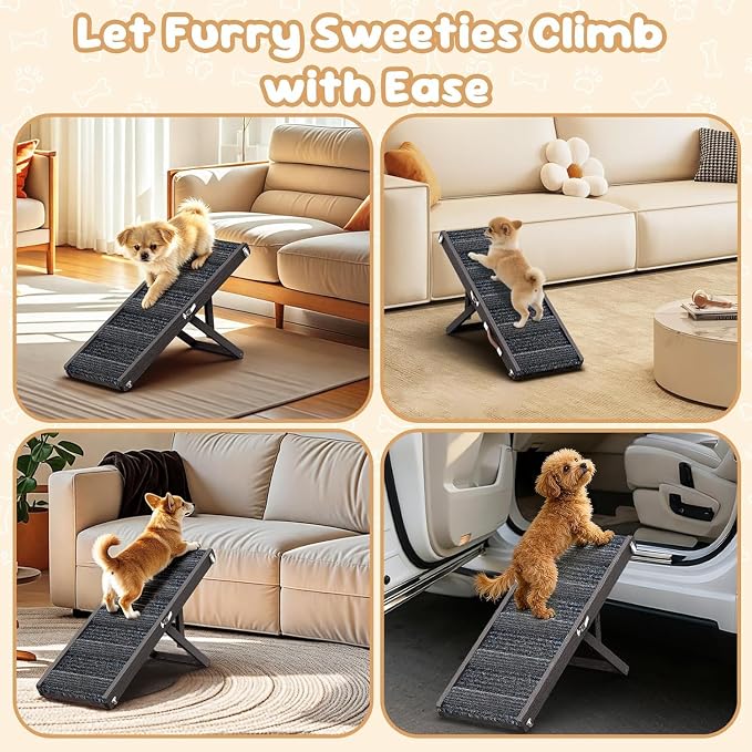 Pawaboo Foldable Dog Ramp, Small Dog Ramp for Couch, 4 Adjustable Height from 13'' to 21", Stable Pet Steps with Non-Slip Pad, Portable Pet Ramps Use for Couch Sofa Stairs, Black