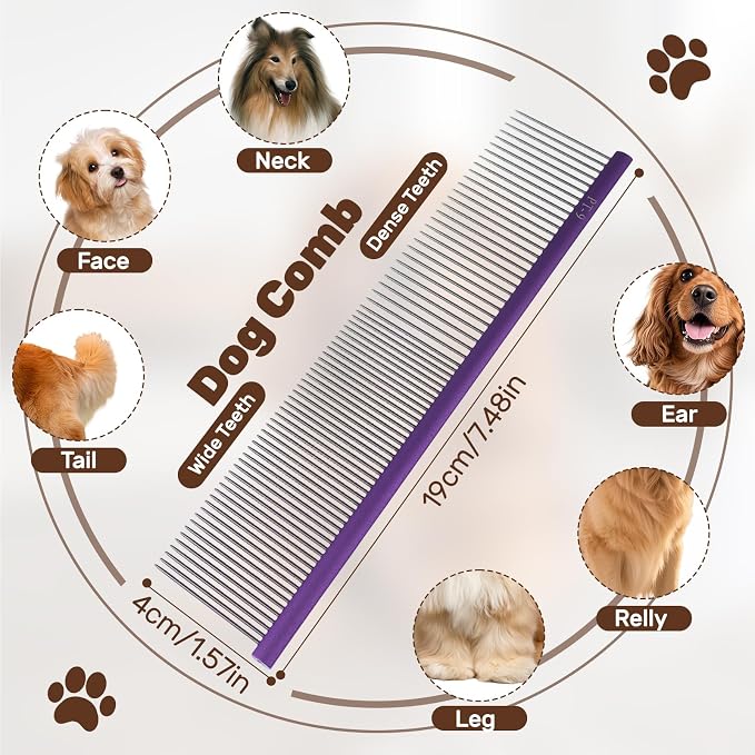 2PCS Slicker Brush for Dogs, Professional Pet Grooming Brush, 27mm Oval Stainless Steel Pin, Sparkle Glitter Handle, Anti-Static Round-Tipped Pins, Gentle Massage & Shedding Comb for Long Haired Dogs