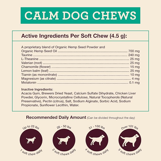 Hemp Well Calm Dog Soft Chews: 60 ct. Organic Hemp Infused with Melatonin - Calming Chews for Separation, Thunderstorms, and Stressful Situations