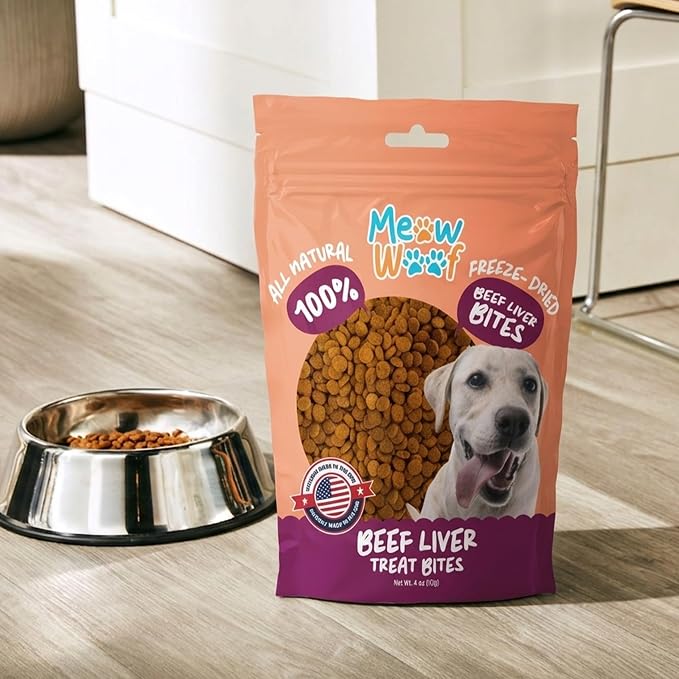 Meow Woof Freeze Dried Beef Liver Dog Treats, Single Ingredient, High Protein Natural Dog Treats, Grain Free Training Treats for Dogs & Puppies, Freeze Dried Liver Treats, 113g