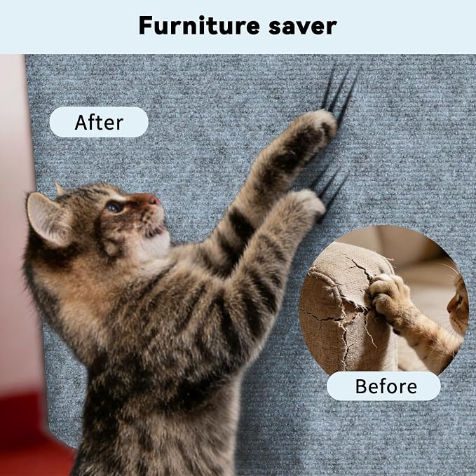 2 Pcs Light Grey Cat Scratch Mat, 78.7"x15.8" Self-Adhesive Cat Carpet, Trimmable DIY Cat Scratch Pad for Furniture, Couch Protector from Cats, Sofa Protector for Cats, Wall, Cat Tree Replacement Post