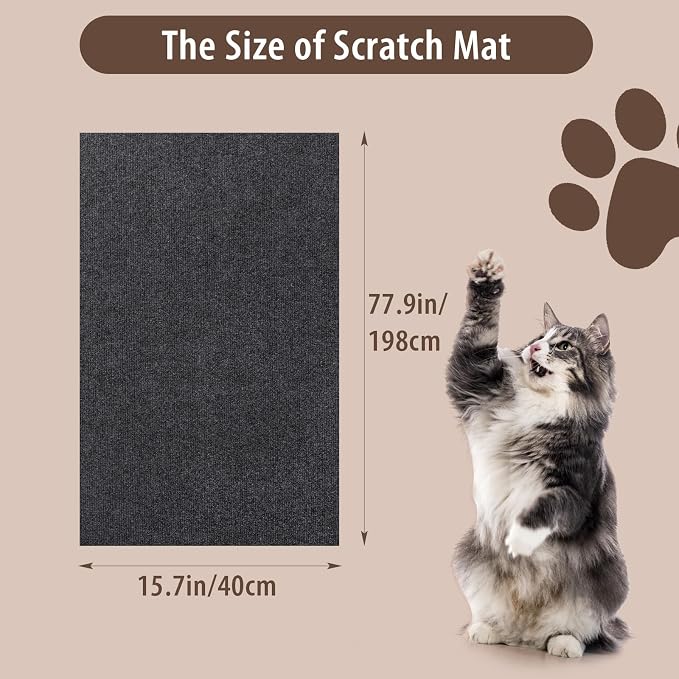 Cat Scratch Furniture Protector, 78.7''x15.7'' Adhesive Scratcher Pad Deterrent for Couch Sofa and Chair,DIY Cat Climbing Scratch Pad for Indoor Cats (Grey)