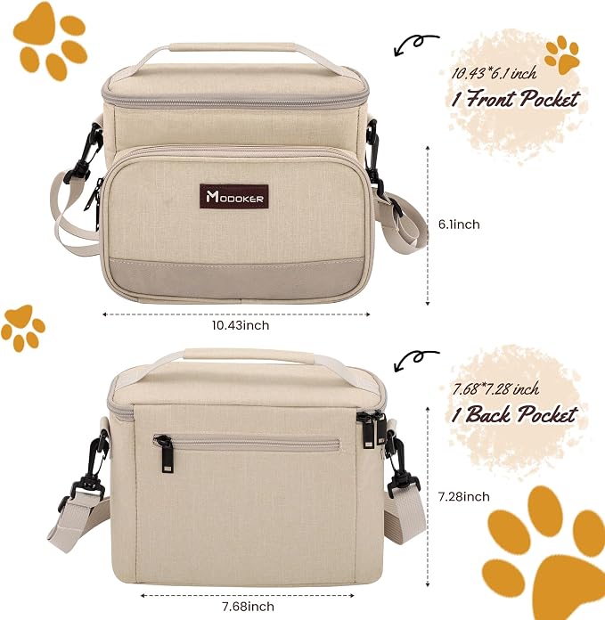 Modoker Dog Travel Bag Organizer for Supplies with 2 Food Containers, 2 Collapsible Bowls & Feeding Mat, Airline Approved Dog Travel Accessories Duffel Bag for Weekend Trips, Camping & Beach, Beige