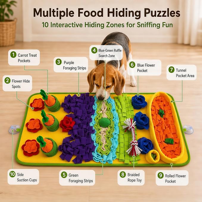 Snuffle Mat for Dogs – Extra Large 32'' x 20'', Washable Slow Feeder Dog Toy, Durable Interactive Dog Puzzle for Mental Stimulation & Nosework Training, with Anti-Slip Suction Cups