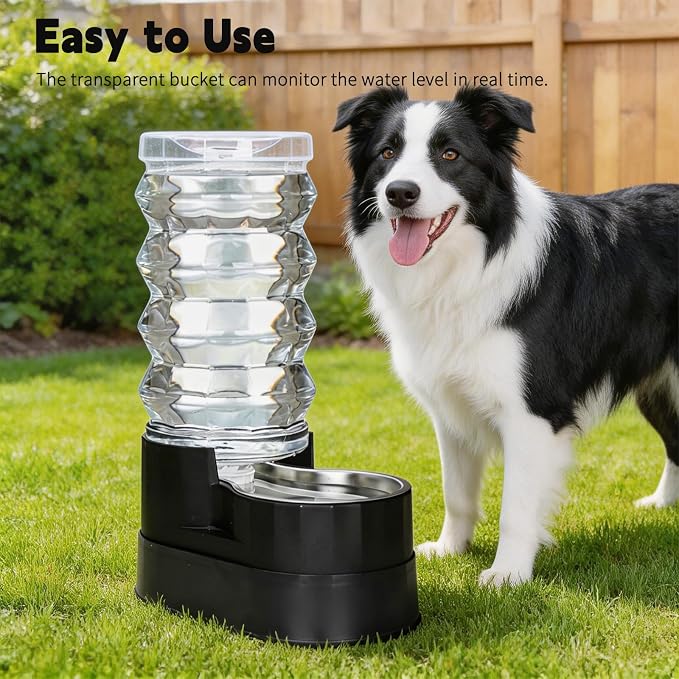 RIZZARI Elevated 9L Stainless Steel Pet Water Dispenser – Gravity Auto Refill Waterer with Anti-Spill Design for Large Dogs & Senior Pets, Healthy Hydration for Indoor Home & Garage Use