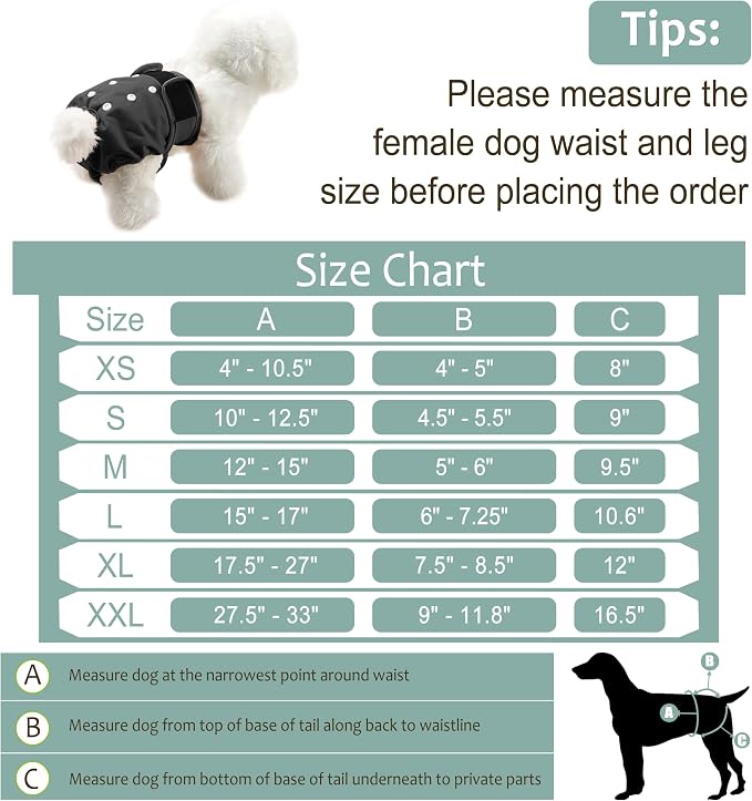 Female Dog Diapers 5Pcs - Premium Reusable Diapers for Doggie in Heat - Highly Absorbent Dog Diapers Female for Pet Incontinence with Adjustable Snaps,Black,S