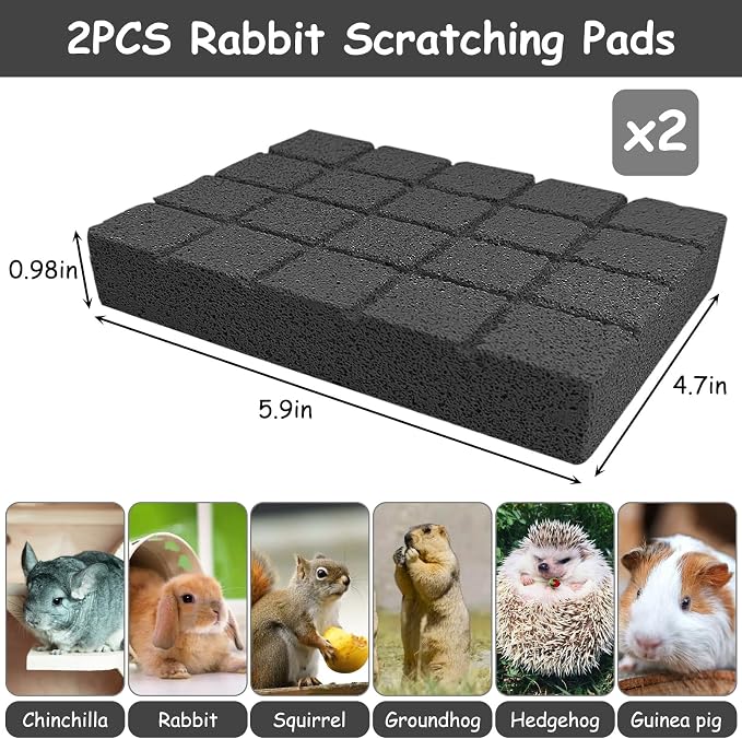 Hamiledyi Rabbit Scratch Foot Pads Bunny Grinding Claw Pad 2 PCS Natural Small Animal Hamster Lava Stone for Teeth Grinding Rabbit Scratching pad Chew Toy Rabbit Cage Mats Plastic Bunny Feet Pad Playp