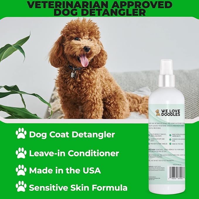 We Love Doodles Dog Eye Wipes & Dog Detangler Spray Bundle - Pre-Soaked Eye Wipes for Dogs, Tear Stain Remover for Dogs, Pet Eye Wipes, Dog Detangling Spray, Dematting Spray for Dogs, Tangle Remover