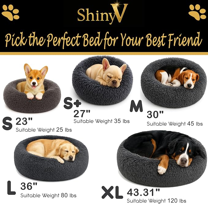 Calming Dog Bed - Fluffy Donut Cuddler for Anxiety Relief, Orthopedic Pet Bed with Non-Slip Bottom, Cozy Round Faux Fur Nest for Dogs and Cats, Plush Crate Mat for Comfort (Dark Grey, X-Large)