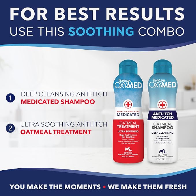 TropiClean OxyMed Dog Shampoo for Allergies and Itching, Medicated Oatmeal Shampoo for Dry Itchy Skin, Seborrhea, & Hot Spots, Cat Safe, 1 Gallon