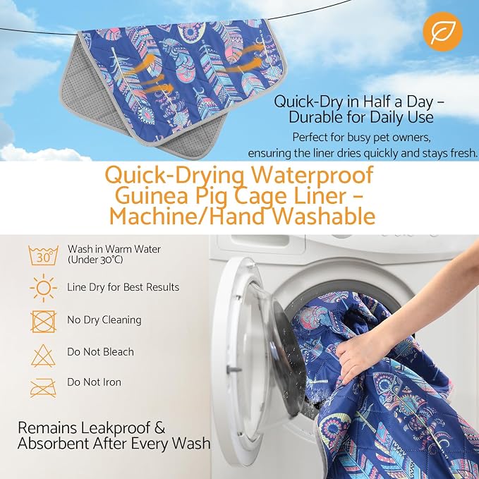Quick Absorbing Anti-Slip Odor-Resistant Small Pet Cage Liner 48*24in 4pc Washable Reusable Pee Pad for Guinea Pig/Rabbit Cage, Hamster Playpen - Protects Floors/Carpets,