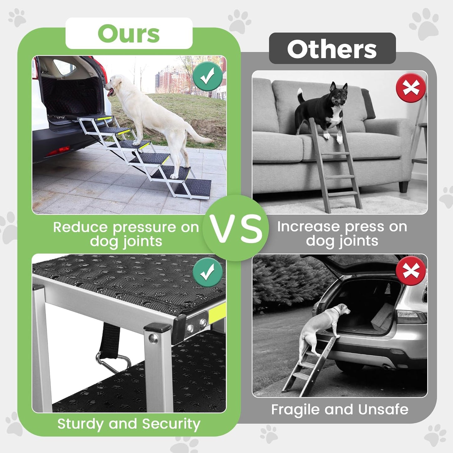 Sturdy 6-Step Aluminum Frame Dog Stair with 1680D PVC Fabric - Non-Slip, Lightweight & Portable - Ideal for Car, SUV, Truck Access - Black (106x80x43cm)