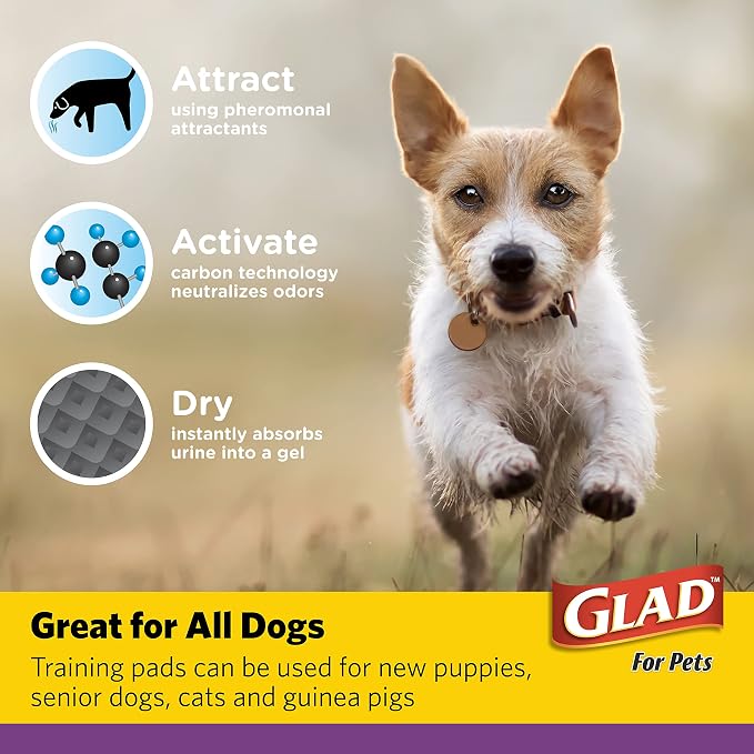 Glad for Pets Charcoal Puppy Pads | Standard (100 Ct) & Extra Large (30 Ct) Pee Pads | Absorbent Disposable Potty Training Pads for Dogs & Puppies with Odor-Neutralizing Technology